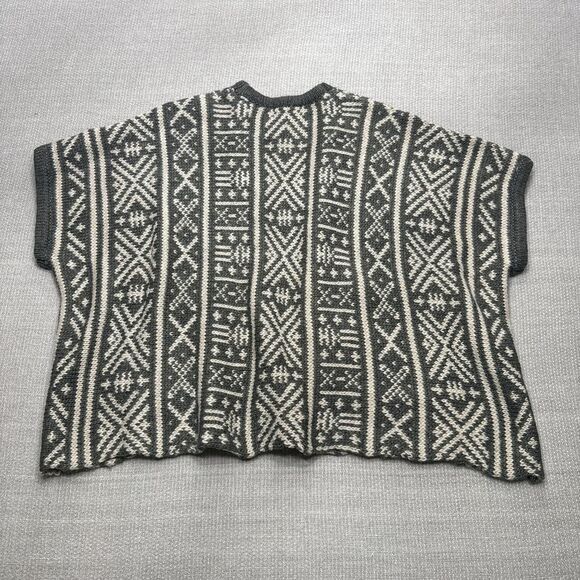 Vintage Wool Boho Poncho Vest w/ Pockets Drop Shoulder Cardigan Southwest Print - Picture 4 of 5